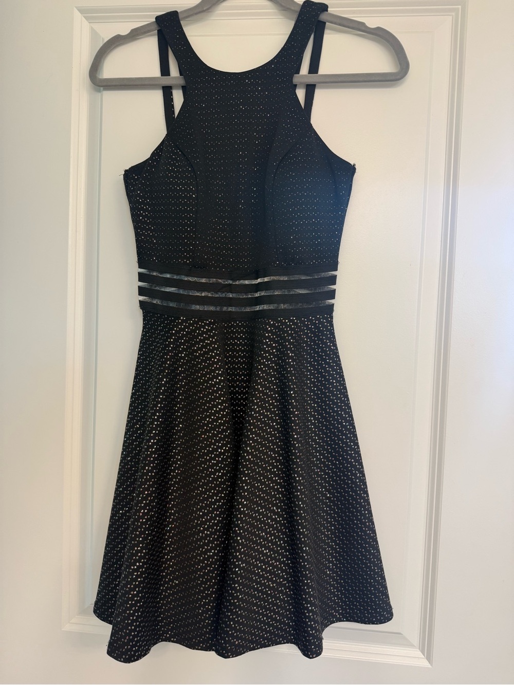 City Studio Black Mini Dress with Metallic Dot Detail